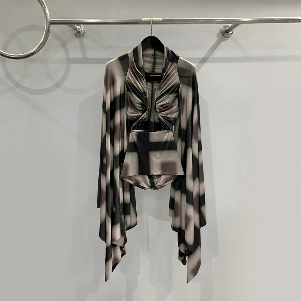 Stretchy Slim y2k Top Sexy Hottie Scoop Cutout Hollow Fixed Frame Long Sleeve Woman clothing Bottom Knit Bat Tops  Fall New