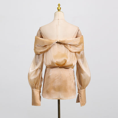 Gentle Temperament Intellectual Style Heavy Embroidery Diamond Sexy One-Shoulder Bow Short Dress