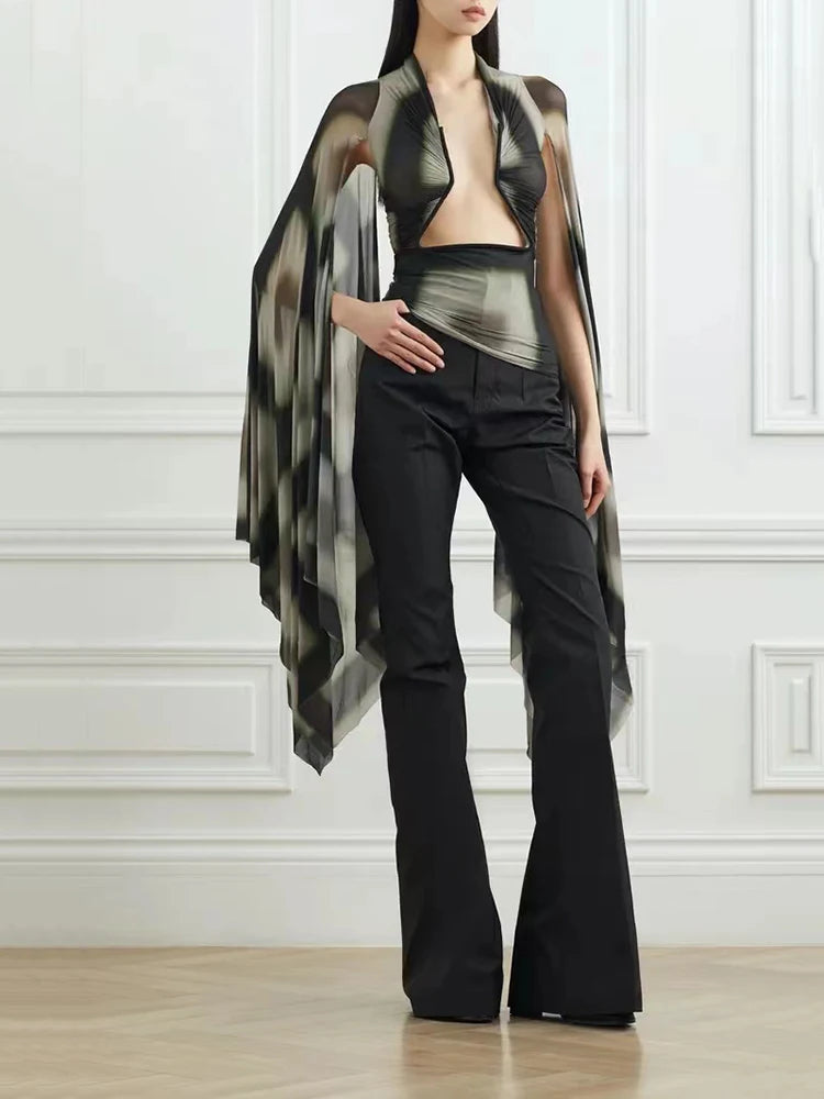 Stretchy Slim y2k Top Sexy Hottie Scoop Cutout Hollow Fixed Frame Long Sleeve Woman clothing Bottom Knit Bat Tops  Fall New