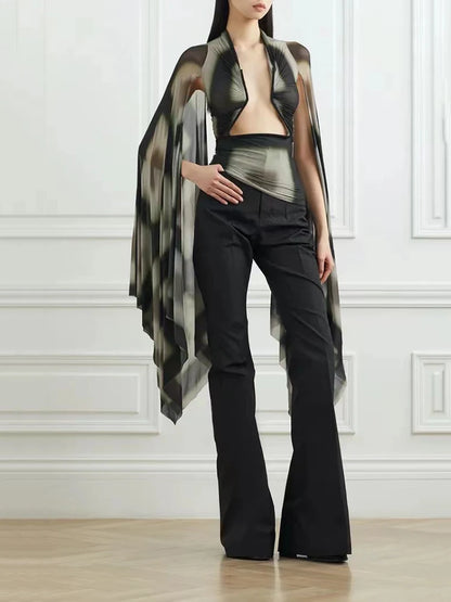 Stretchy Slim y2k Top Sexy Hottie Scoop Cutout Hollow Fixed Frame Long Sleeve Woman clothing Bottom Knit Bat Tops  Fall New