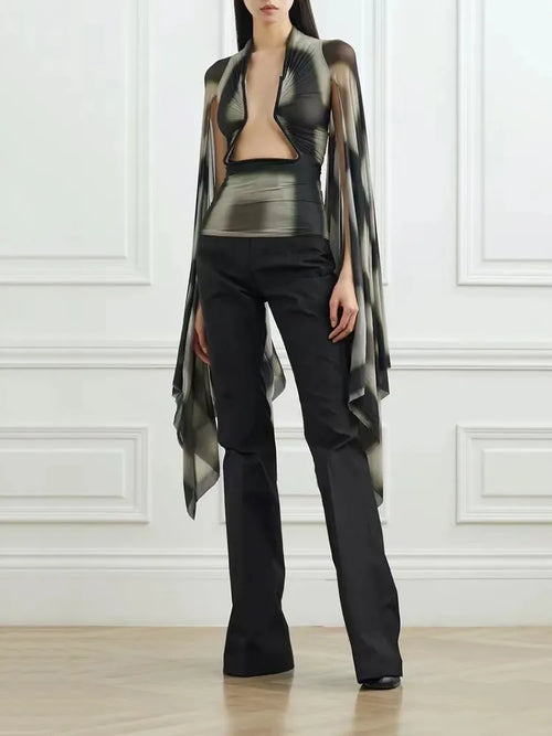 Stretchy Slim y2k Top Sexy Hottie Scoop Cutout Hollow Fixed Frame Long Sleeve Woman clothing Bottom Knit Bat Tops  Fall New