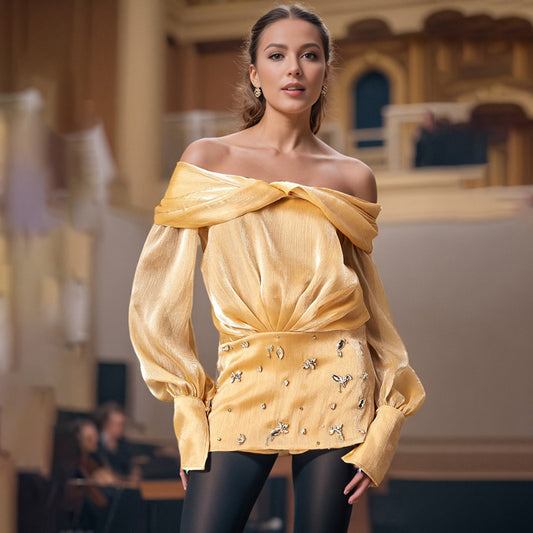 Gentle Temperament Intellectual Style Heavy Embroidery Diamond Sexy One-Shoulder Bow Short Dress