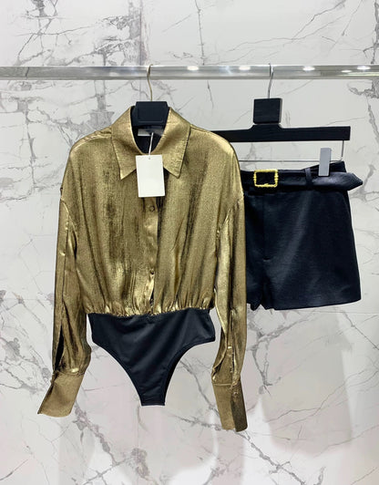 Hot stamping splicing high necked small shirt fake two shirts shirt for women