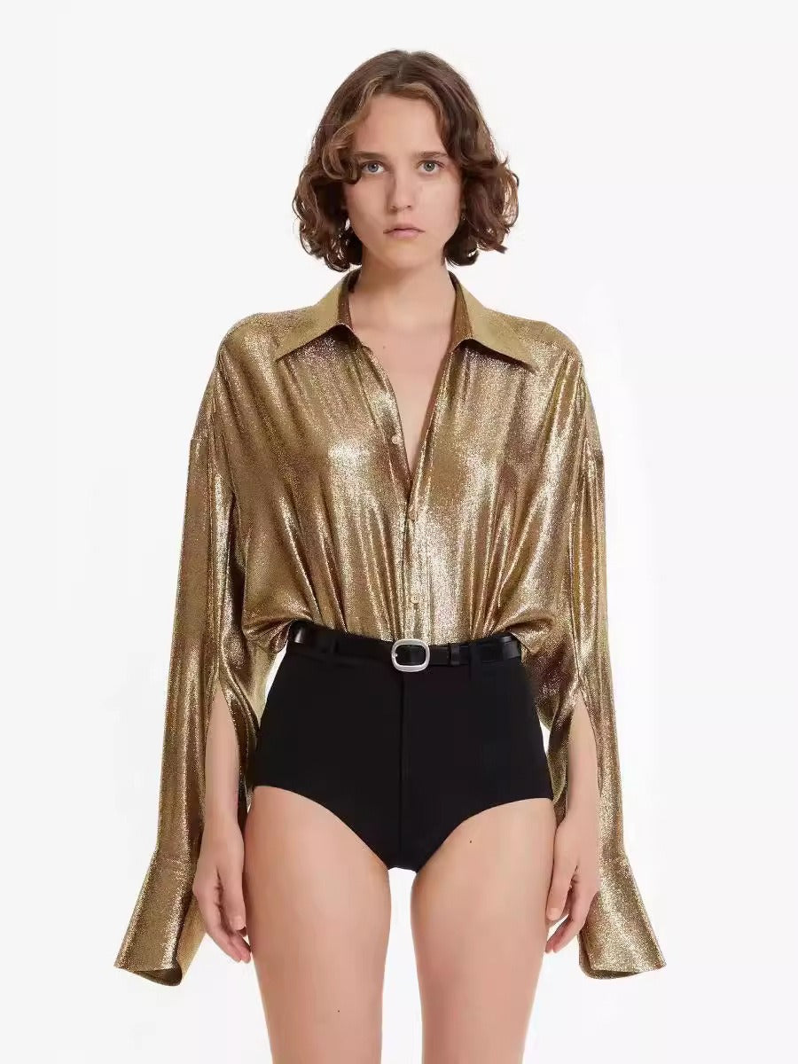 Hot stamping splicing high necked small shirt fake two shirts shirt for women