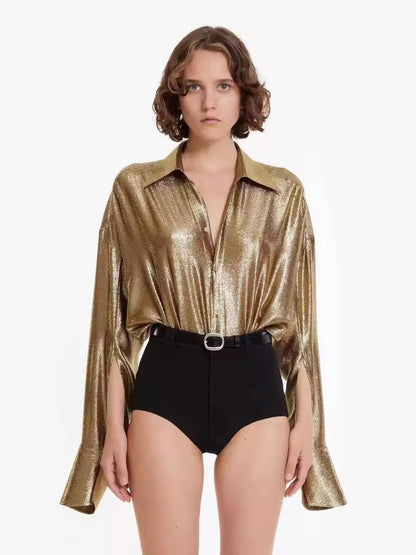 Hot stamping splicing high necked small shirt fake two shirts shirt for women