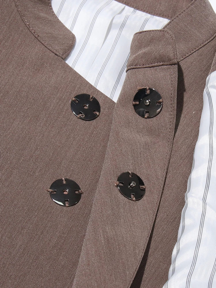 Solid Spliced Button Chic Irregular Short Coats For Women Turtleneck Long Sleeve Asymmetrical Jacket Female Fashion